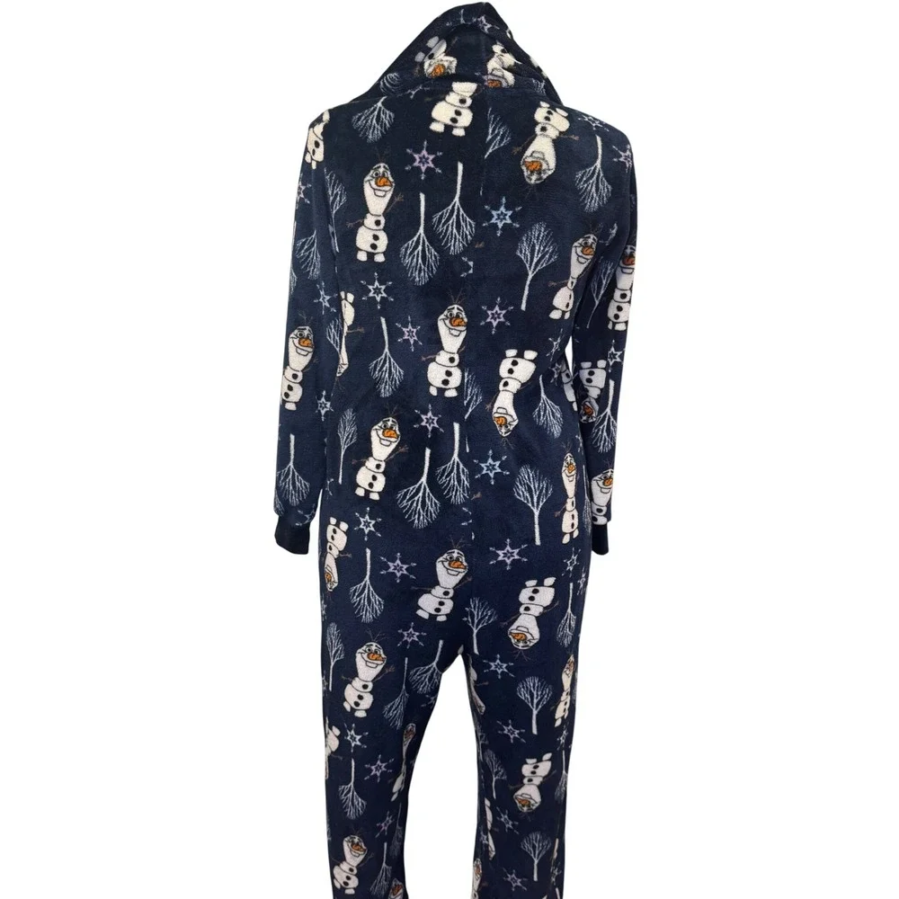 Disney Frozen II Olaf Hooded Union Suit Blue Cove Fleece Pajamas L 12-14